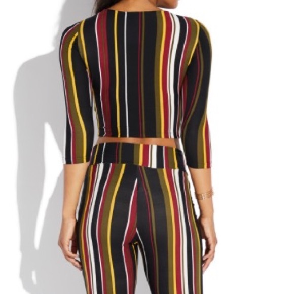 2 PCS MULTI STRIPE CROP TOP HIGH RISE PANT SET - Picture 7 of 11